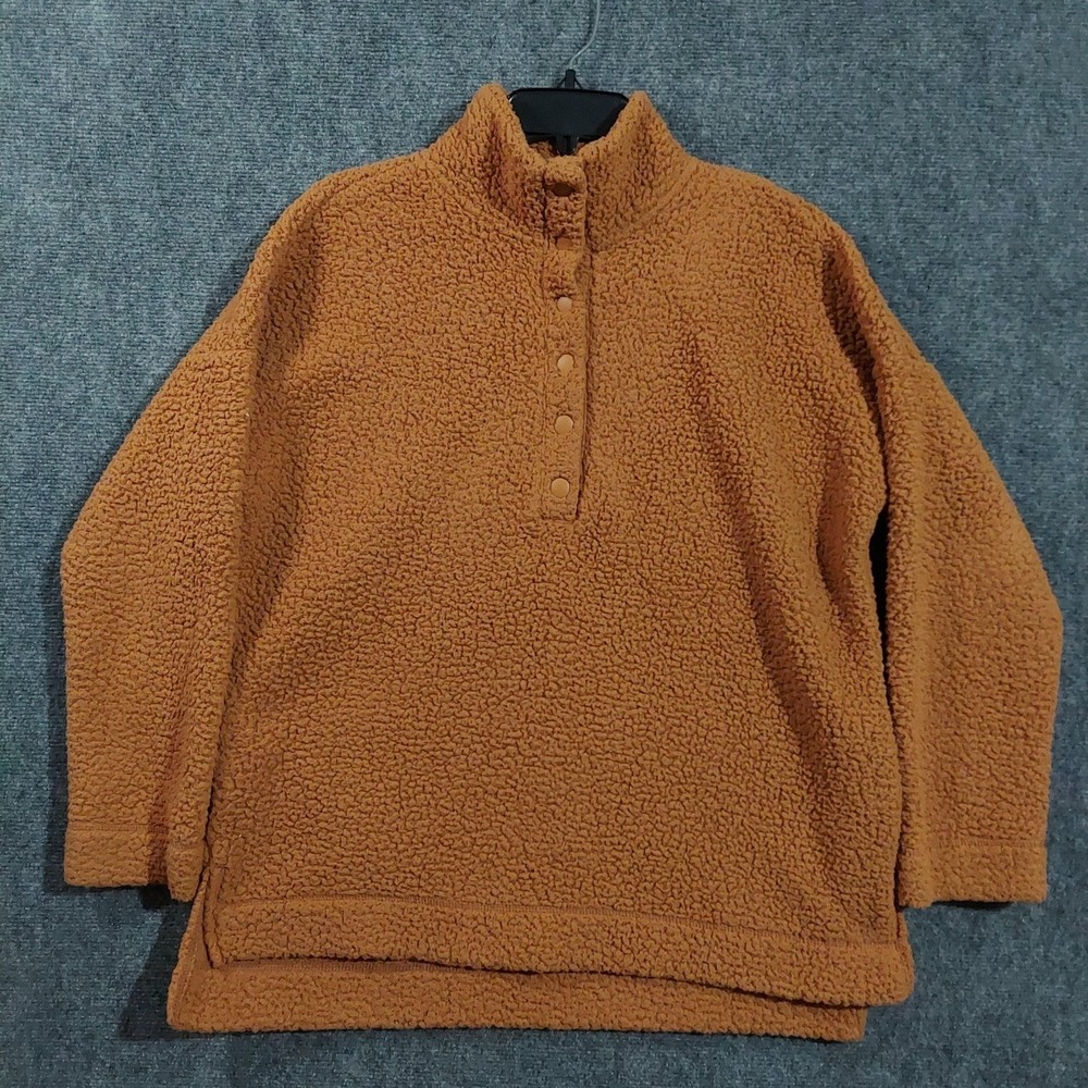 Aerie Sherpa Fleece Jacket Womens Small Brown Snap Pullover‎ Pockets Cozy